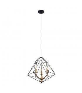 Industrial And Retro Hanging Pendant Black, Gold 3 Light  with Black Shade, E14 Dimmable - 2