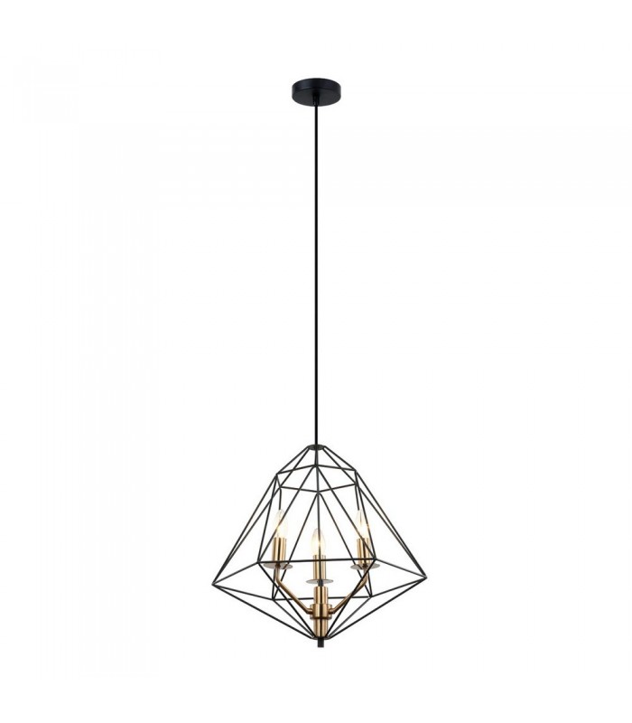Industrial And Retro Hanging Pendant Black, Gold 3 Light  with Black Shade, E14 Dimmable - 2