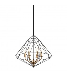 Industrial And Retro Hanging Pendant Black, Gold 6 Light  with Black Shade, E14 Dimmable - 1