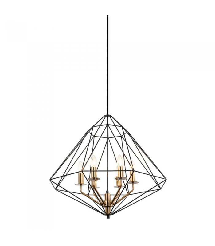 Industrial And Retro Hanging Pendant Black, Gold 6 Light  with Black Shade, E14 Dimmable - 1