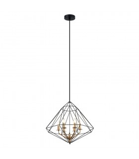 Industrial And Retro Hanging Pendant Black, Gold 6 Light  with Black Shade, E14 Dimmable - 2