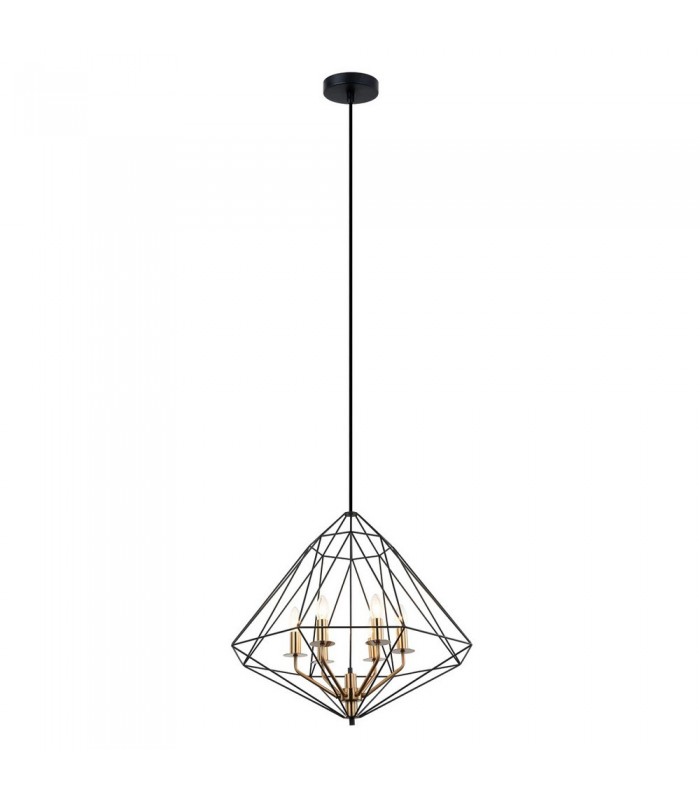 Industrial And Retro Hanging Pendant Black, Gold 6 Light  with Black Shade, E14 Dimmable - 2