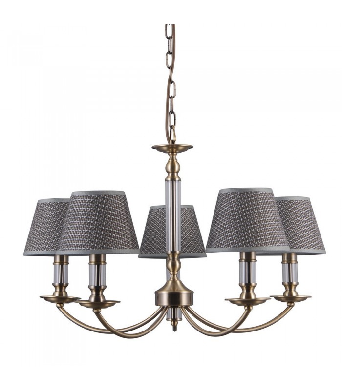 Classic Hanging Pendant Antique Bronze 5 Light  with Grey Shade, E14 - 1
