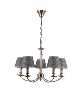 Classic Hanging Pendant Antique Bronze 5 Light  with Grey Shade, E14 - 2