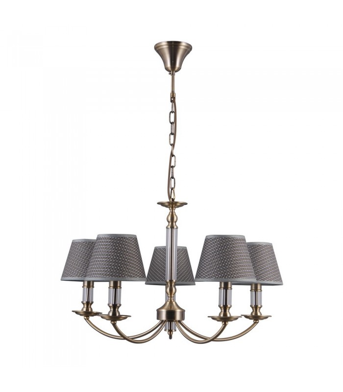 Classic Hanging Pendant Antique Bronze 5 Light  with Grey Shade, E14 - 2