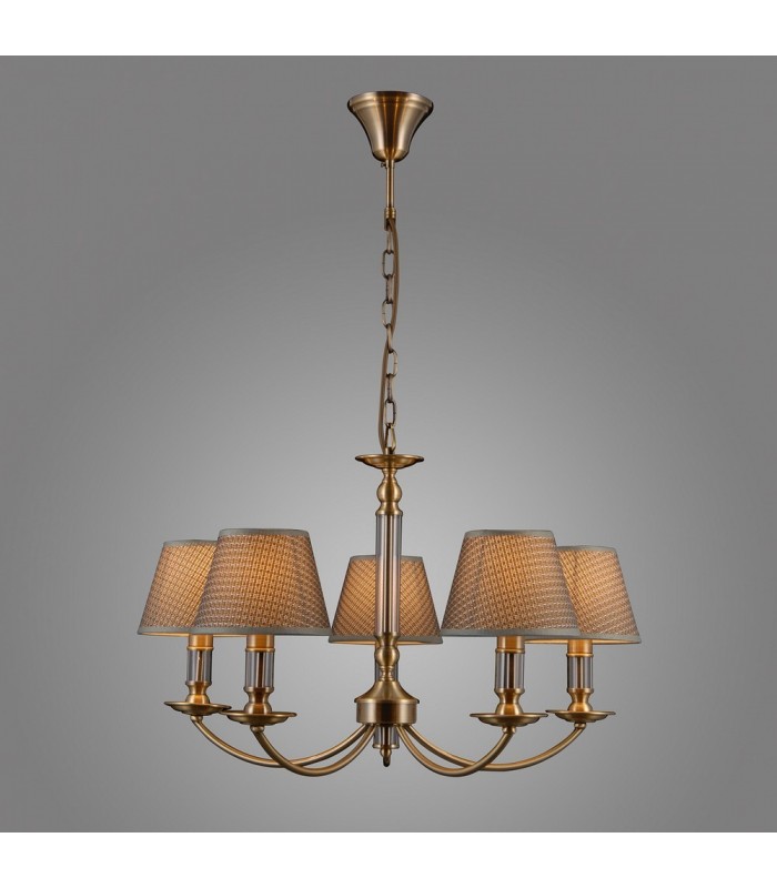 Classic Hanging Pendant Antique Bronze 5 Light  with Grey Shade, E14 - 3