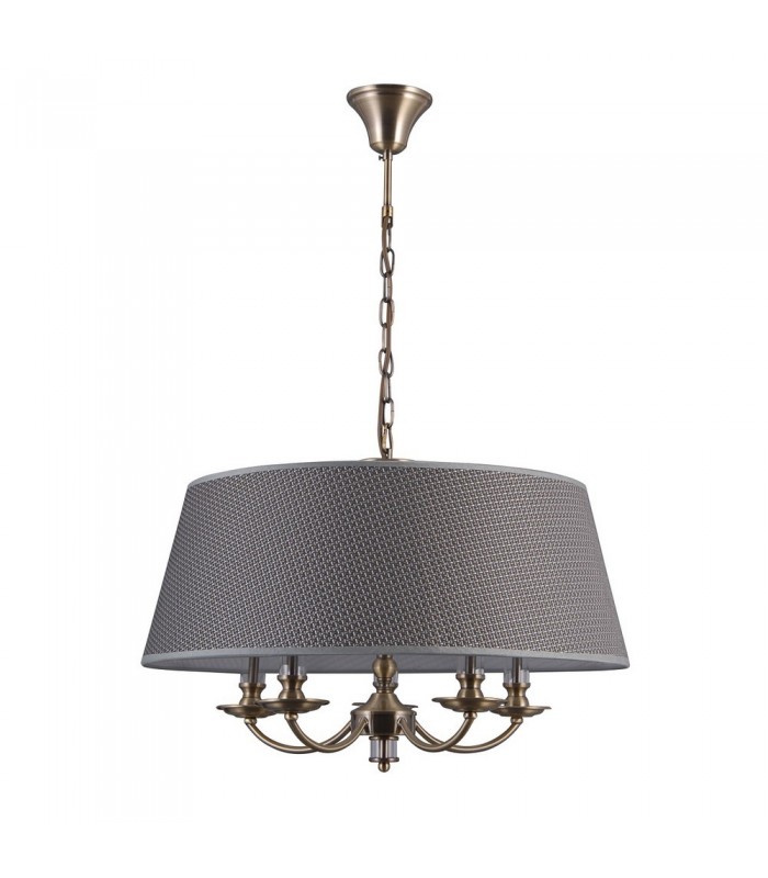 Classic Hanging Pendant Antique Bronze 5 Light  with Grey Shade, E14 - 1