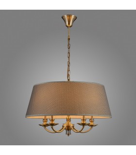 Classic Hanging Pendant Antique Bronze 5 Light  with Grey Shade, E14 - 2