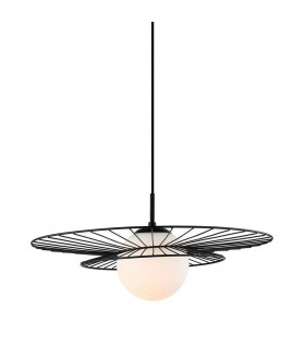 Modern Hanging Pendant Black 1 Light  with White Shade, E27 - 1
