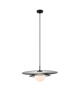 Modern Hanging Pendant Black 1 Light  with White Shade, E27 - 2