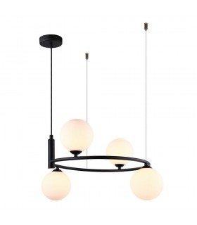 Modern Hanging Pendant Black 4 Light  with White Shade, G9 - 1