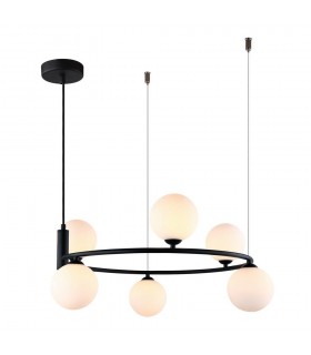 Modern Hanging Pendant Black 6 Light  with White Shade, G9 - 1