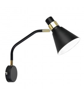 Industrial And Retro Wall Lamp Black Matt, Gold 1 Light  with Black Matt, White Shade, E14 - 1