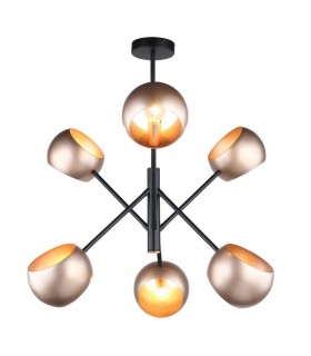 Modern Hanging Pendant Black, Gold 6 Light  with Zloty Shade, E14 - 1