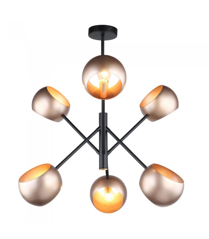 Modern Hanging Pendant Black, Gold 6 Light  with Zloty Shade, E14 - 1