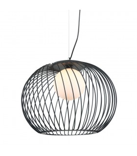 Modern Hanging Pendant Black 1 Light  with White Shade, E27 - 1