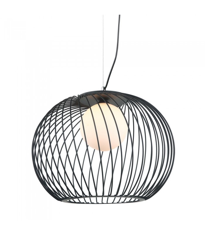 Modern Hanging Pendant Black 1 Light  with White Shade, E27 - 1