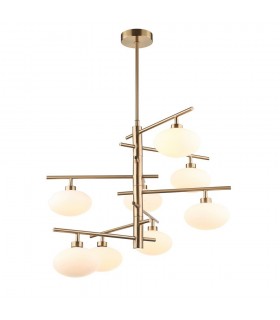 Modern Hanging Pendant Brass 8 Light  with White Shade, G9 - 1