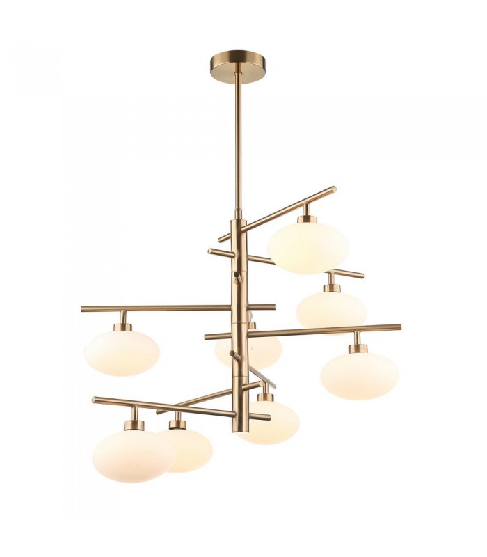 Modern Hanging Pendant Brass 8 Light  with White Shade, G9 - 1