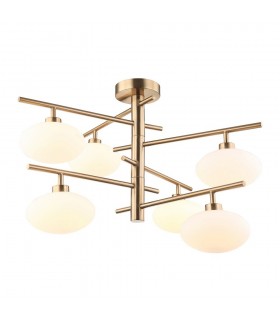 Modern Hanging Pendant Brass 6 Light  with White Shade, G9 - 1