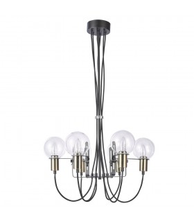 Modern Hanging Pendant Antique Bronze, Black 6 Light  with Glass Shade, E14 - 1