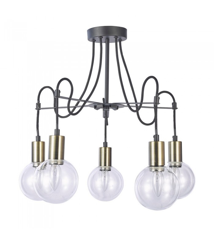 Modern Flush Ceiling Light Antique Bronze, Black 5 Light  with Glass Shade, E14 - 1