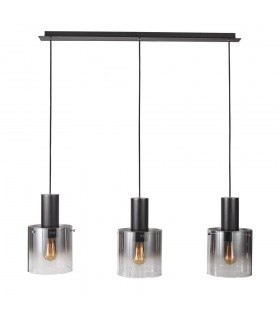 Modern Hanging Pendant Black, Smoky 3 Light  with Glass Shade, E27 - 1