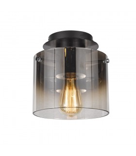 Modern Flush Ceiling Light Black, Smoky 1 Light  with Glass Shade, E27 - 1