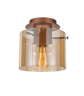 Modern Flush Ceiling Light Antique Bronze, Black 1 Light  with Glass Shade, E27 - 1