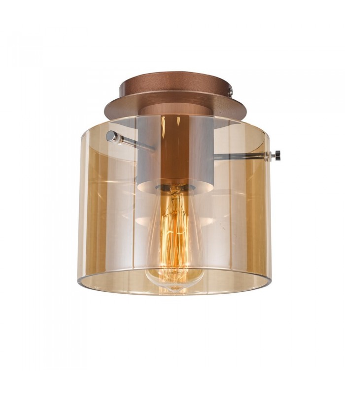 Modern Flush Ceiling Light Antique Bronze, Black 1 Light  with Glass Shade, E27 - 1