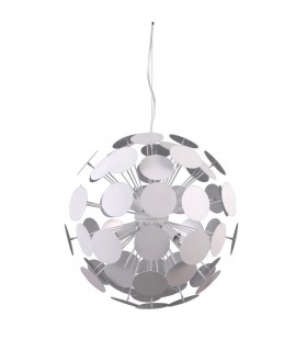 Modern Hanging Pendant White, Silver 6 Light  with White, Satin Silver Shade, E14 - 1