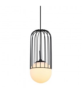 Modern Hanging Pendant Black 1 Light  with Black, White Shade, E27 - 1