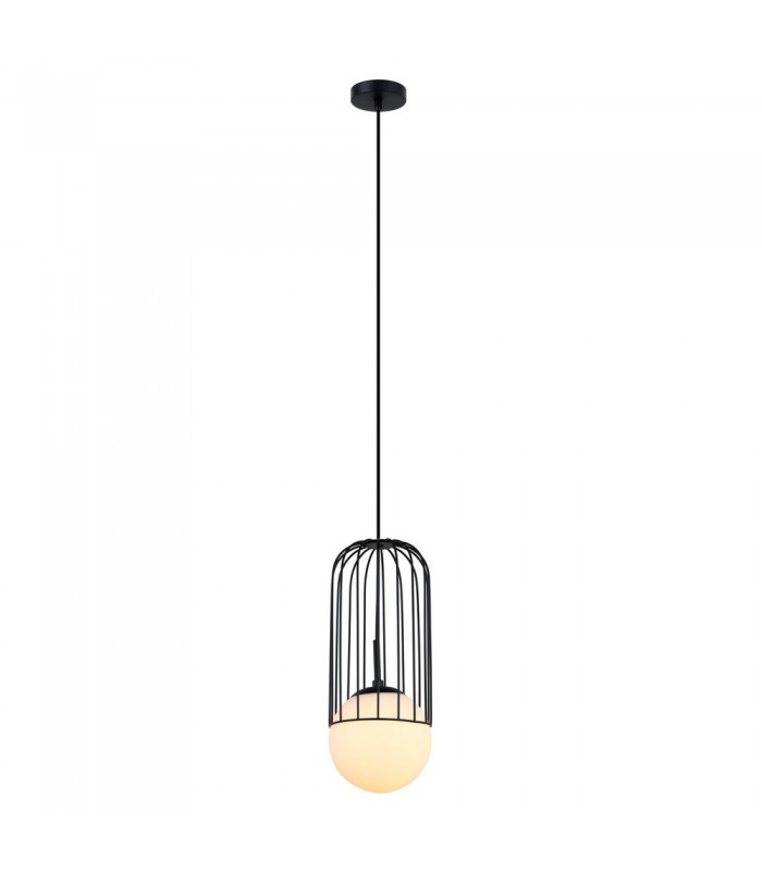 Modern Hanging Pendant Black 1 Light  with Black, White Shade, E27 - 2