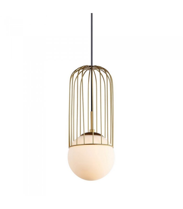 Modern Hanging Pendant Golden 1 Light  with Gold, White Shade, E27 - 1
