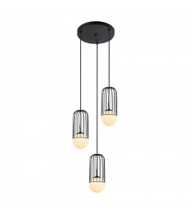 Modern Hanging Pendant Black 3 Light  with Black, White Shade, E27 - 1