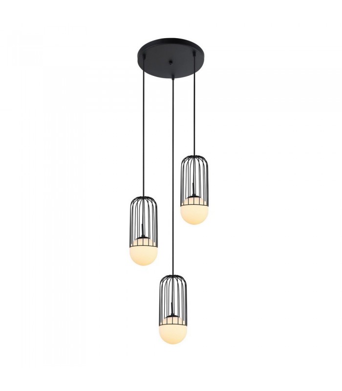 Modern Hanging Pendant Black 3 Light  with Black, White Shade, E27 - 2