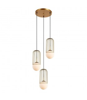 Modern Hanging Pendant Golden 3 Light  with Gold, White Shade, E27 - 1