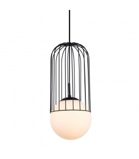 Modern Hanging Pendant Black 1 Light  with Black, White Shade, E27 - 1