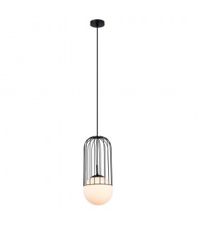 Modern Hanging Pendant Black 1 Light  with Black, White Shade, E27 - 2