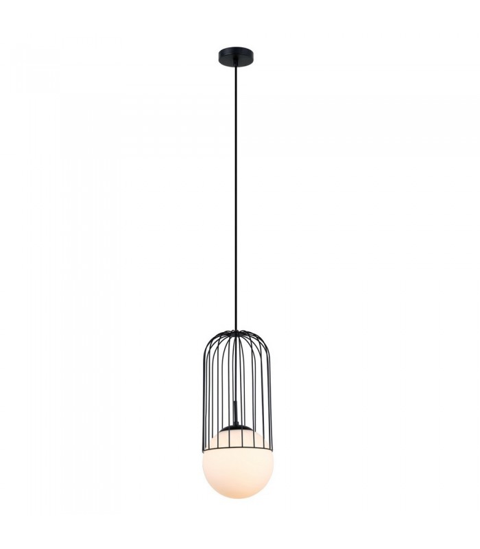 Modern Hanging Pendant Black 1 Light  with Black, White Shade, E27 - 2