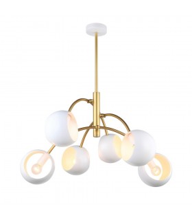 Modern Hanging Pendant White, Golden 6 Light  with White Shade, E14 - 1