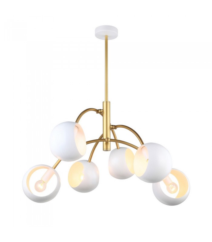 Modern Hanging Pendant White, Golden 6 Light  with White Shade, E14 - 1