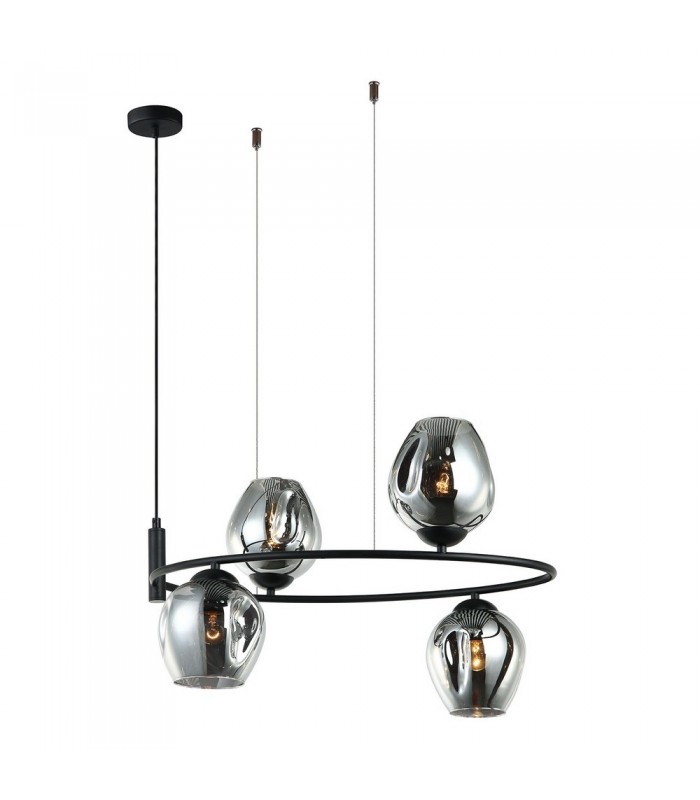 Modern Hanging Pendant Black 4 Light  with Graphite Smoky Shade, E27 - 1