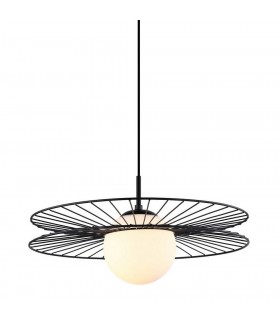 Modern Hanging Pendant Black 1 Light  with Black, White Shade, E27 - 1