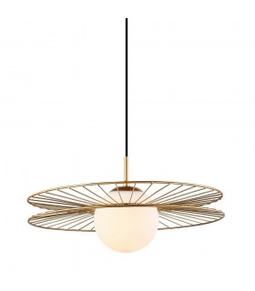 Modern Hanging Pendant Golden 1 Light  with Gold, White Shade, E27 - 1