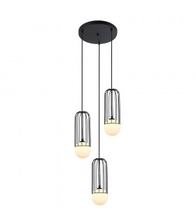 Modern Hanging Pendant Black 3 Light  with Black, White Shade, G9 - 1