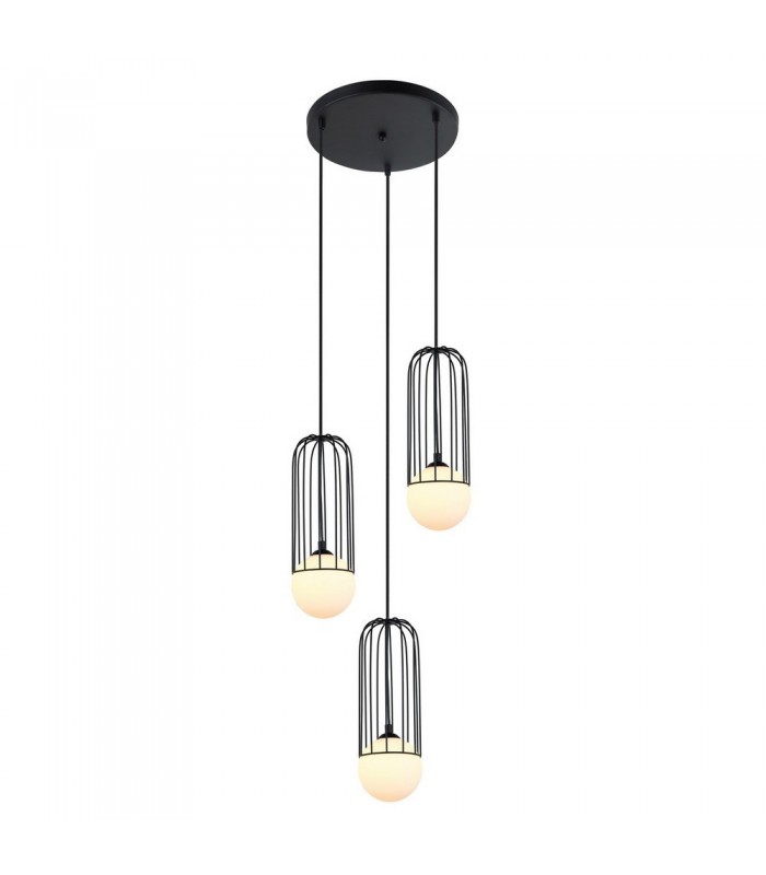 Modern Hanging Pendant Black 3 Light  with Black, White Shade, G9 - 1
