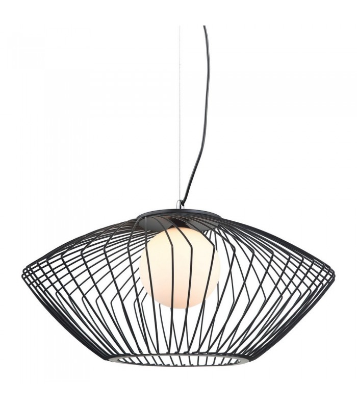 Modern Hanging Pendant Black 1 Light  with Black, White Shade, E27 - 1