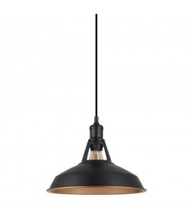 Industrial And Retro Hanging Pendant Black 1 Light  with Black, Gold Shade, E27 - 1