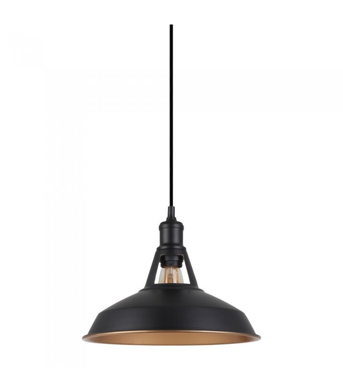 Industrial And Retro Hanging Pendant Black 1 Light  with Black, Gold Shade, E27 - 1